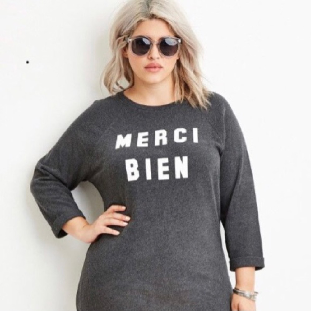 NWT Forever 21 2XL Merci Bien Sweatshirt Tunic